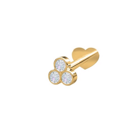 7: Piercing smykker - Pierce52  labret piercing i 14kt. m. 3 diamanter i blomst